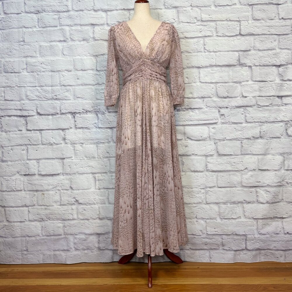 Max & Moi Blush Silk Feather Print Maxi Dress
